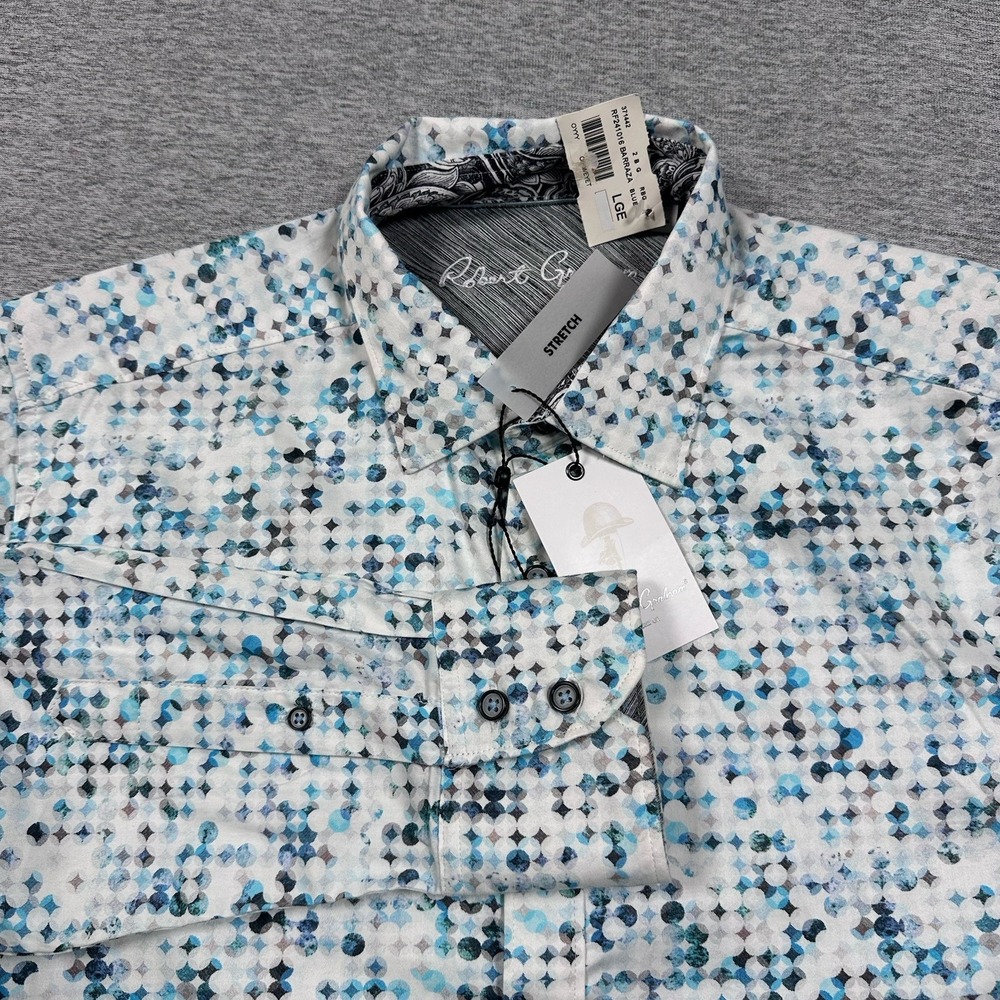 Robert Graham Shirt Men Large Blue White Barraza Circles Stretch Long Sleeve NEW